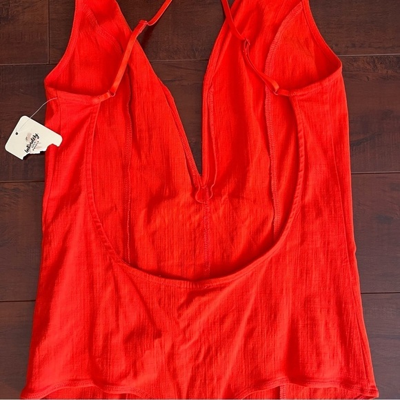 FREE PEOPLE Intimately V-Neck Wire Front Low Back Bodysuit Red NWT Size Large - Picture 5 of 12